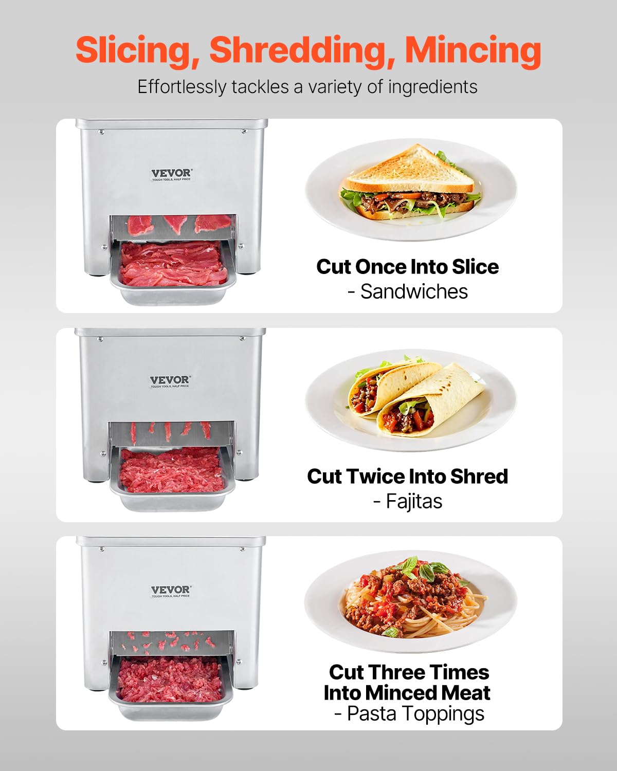 VEVOR Meat Cutter Machine, 550W Meat Slicer, 350 lb/h Commercial Meat Cutting Machine, Stainless Steel, 3.5 mm Thickness, Electric Food Cutting Slicer for Home Kitchen, Restaurant, Supermarket
