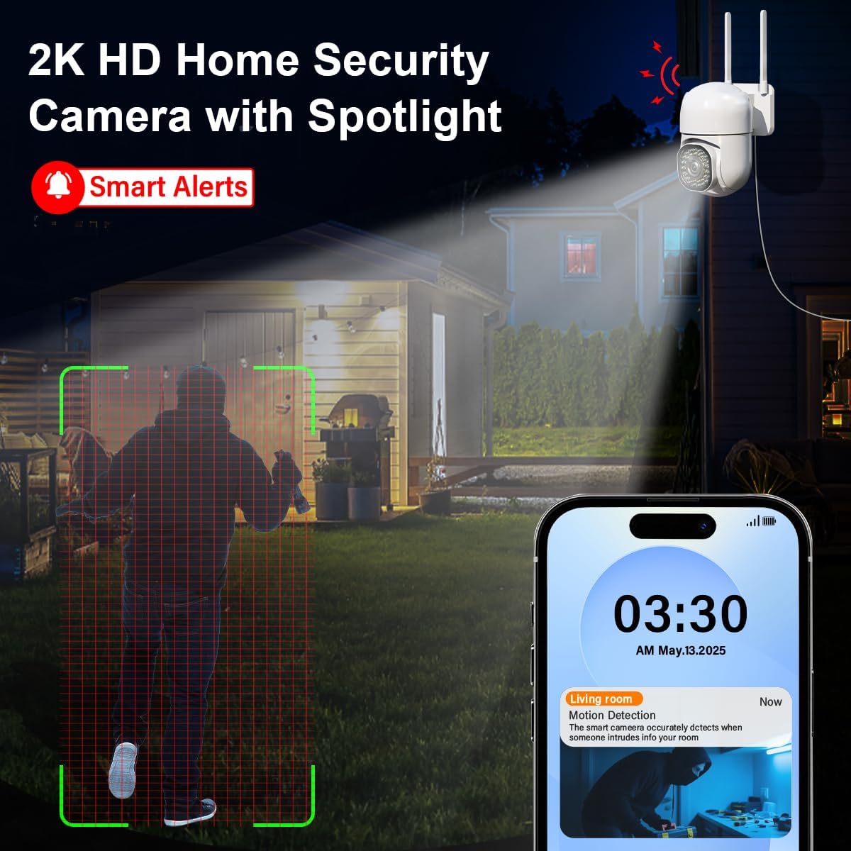 Ayla link 3MP 2K 2.4GHz 360 2-Way Security Camera Outdoor, HD Cameras for Home Security, Support WiFi, PTZ Auto