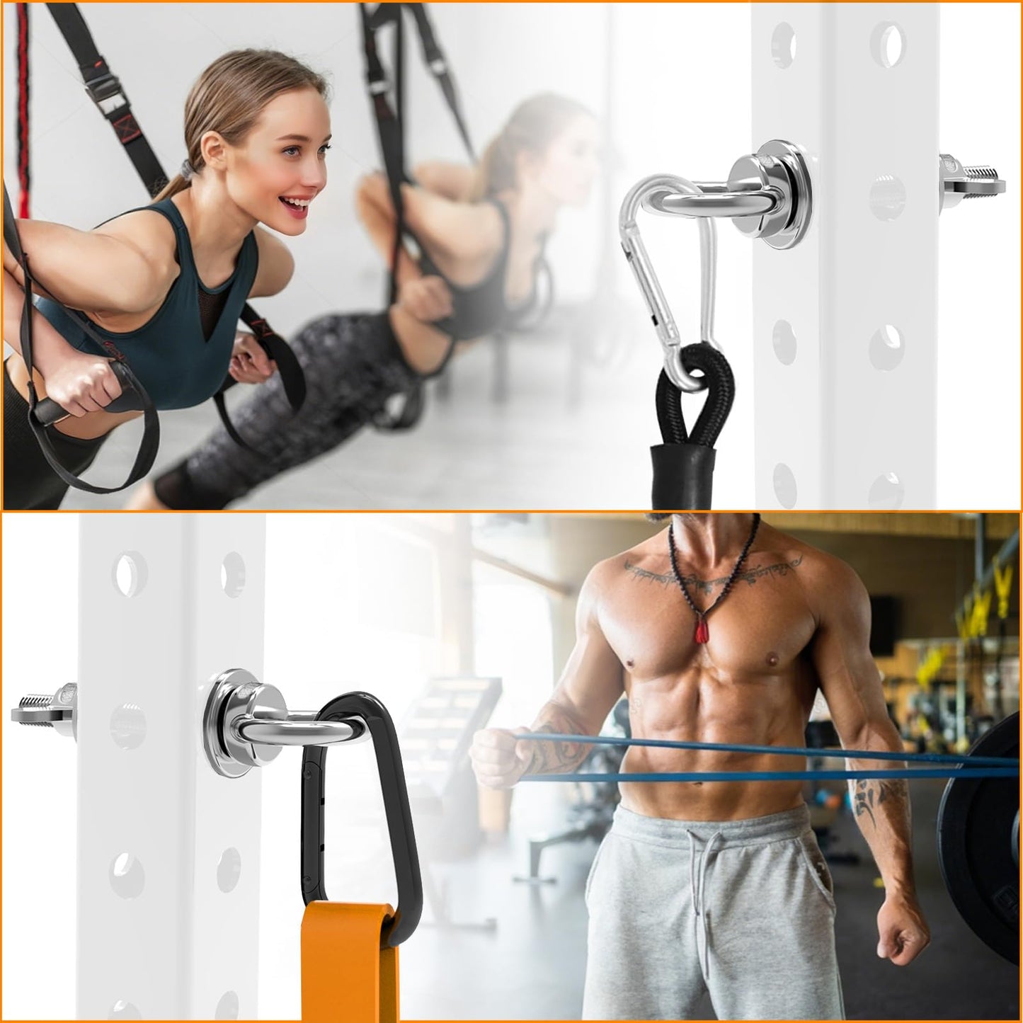J Bryant Heavy Duty Rack Anchor – Stainless Steel Resistance Band Pegs with Large Carabiner for 5/8" & 1" Power Rack – Multi-Purpose Attachment for Strength Training & Gym Equipment Storage