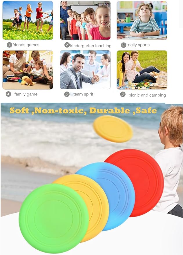 Kids Flying Disc Toy Outdoor Playing Lawn Game Disk Flyer for Kindergarten Teaching Soft Silicone Colorful 6 Pack Bulk Set…
