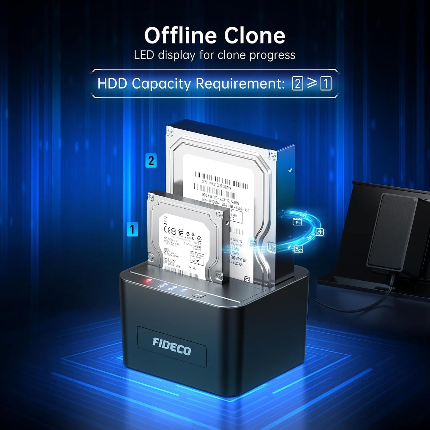 FIDECO 2.5 3.5 inch 3.0 External Hard Drive Docking Station, Hard Drive Dock for and SATA HDD SSD, HDD Docking Station