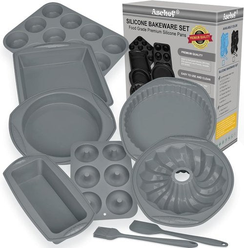 Aschef 9-In-1 Nonstick Silicone Baking Set - Versatile Bakeware Kit for Muffins, Cakes & More | Heat Resistant Molds & Tray