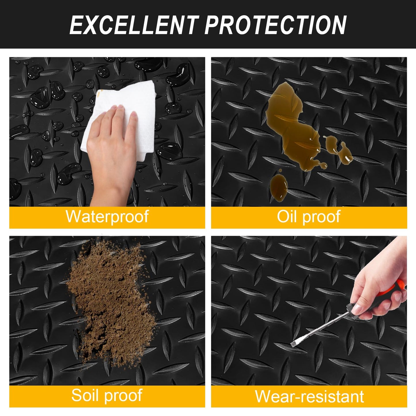 4x20FT Garage Floor Mat, 2.8mm Thickened Flooring Roll for Under Car, Golf Cart Parking Mat, Diamond Plate PVC Rubber Motorcycle Mat, Non-Slip Floor Protector for Garage Warehouse Trailer, Black