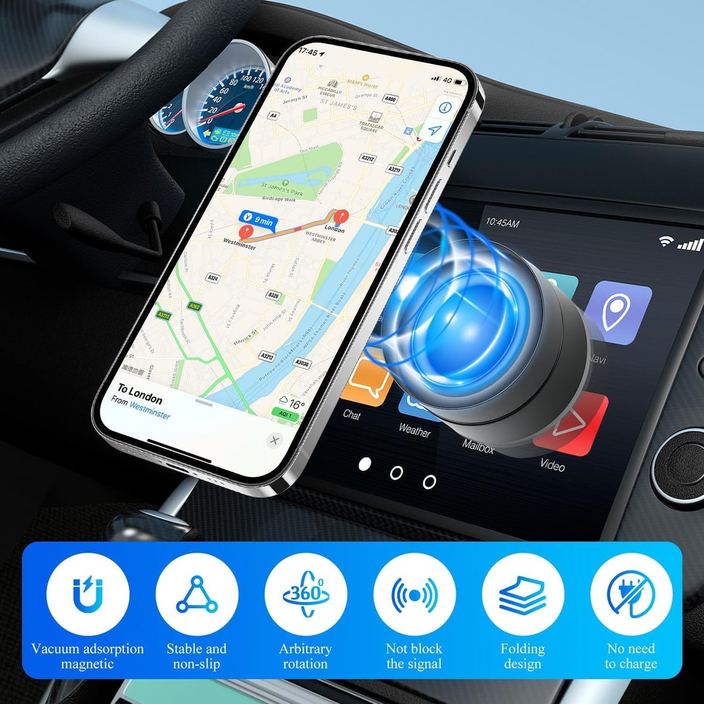 Belcompany Holder,2025 16/15/14/13/12 Vacuum Magnetic Suction Phone Upgraded Adjustable Suction Cup Car Phone