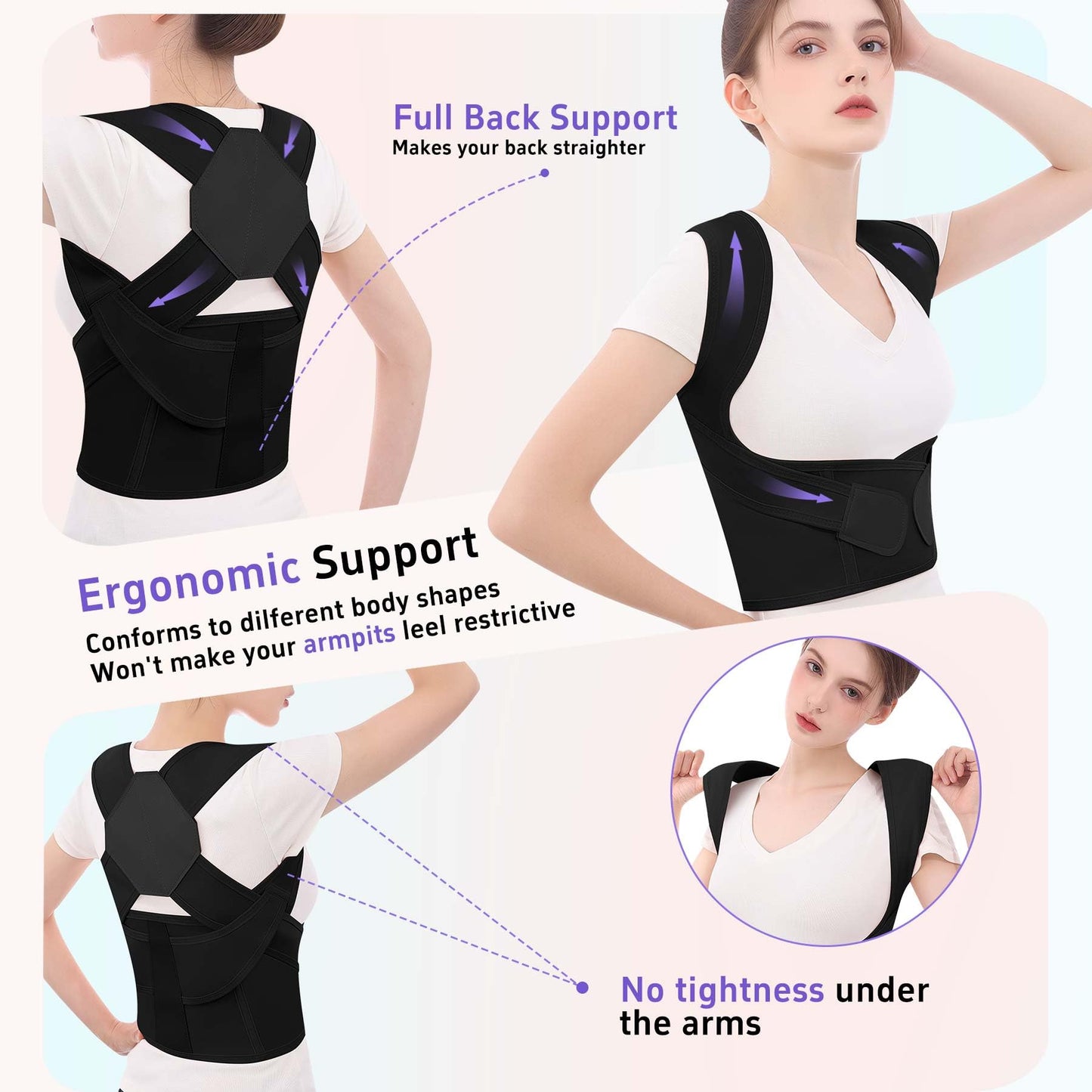QFE Posture Corrector for Women and Men Back Brace Upper Back Support Adjustable Breathable Shoulder Straightener Hunchback Correction Clavicle Back Pain Relief Comfortable Daily Wear Black Medium