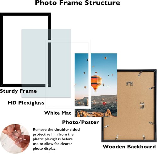 JCJMY 12x18 Picture Frame - Versatile Display for 11x17 Photos with Mat or 12x18 Without Mat | Black