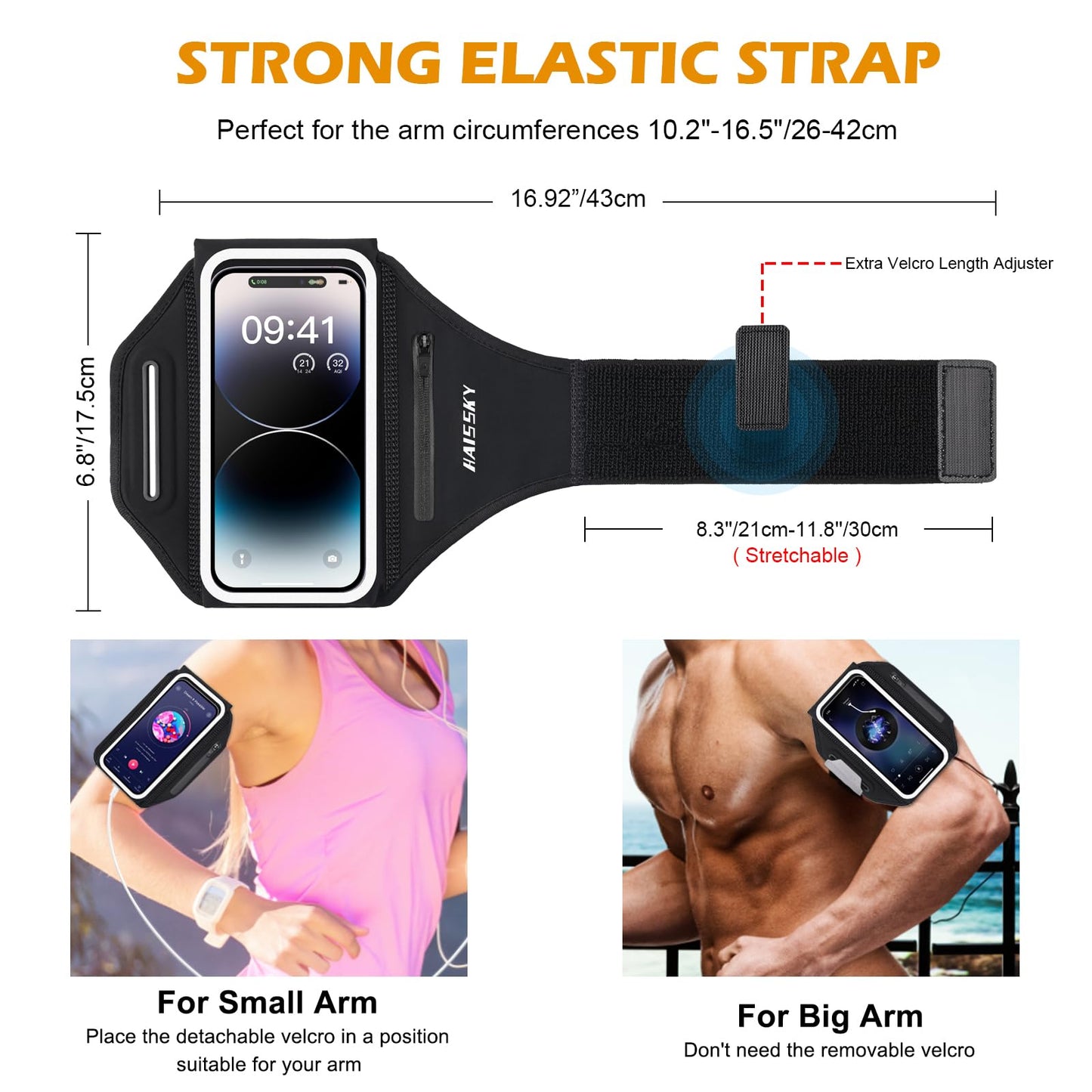 Running Armband with Earphone Bag Cell Phone Armband for iPhone 17 16 15 Pro 14 Plus 13 11 XR, Galaxy S24/S10 Water Resistant Sports Phone Holder Case & Zipper Slot Car Key Holder for 6.9 inch Phone