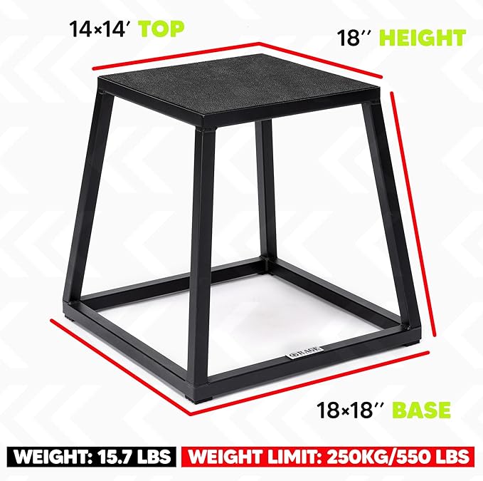 Rage Fitness Steel Plyo Box 12-18-24 Inch High Anti-Slip Pre-Assembled Plyometric Jump Box for Home Gym Conditioning and Strength Training (Sold Individually) Plyometric Platform Step