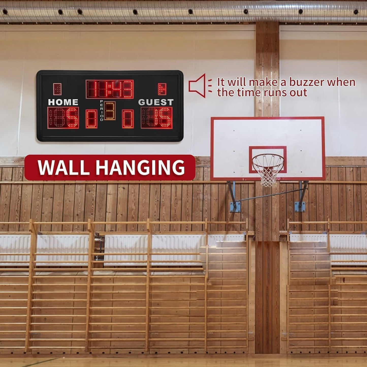 YZ 35“ Large Electronic Scoreboard with Buzzer, Wall-Mounted Professional Digital Scoreboard with Remote, Basketball Scoreboard with Timer, Digital Score Keeper for Basketball