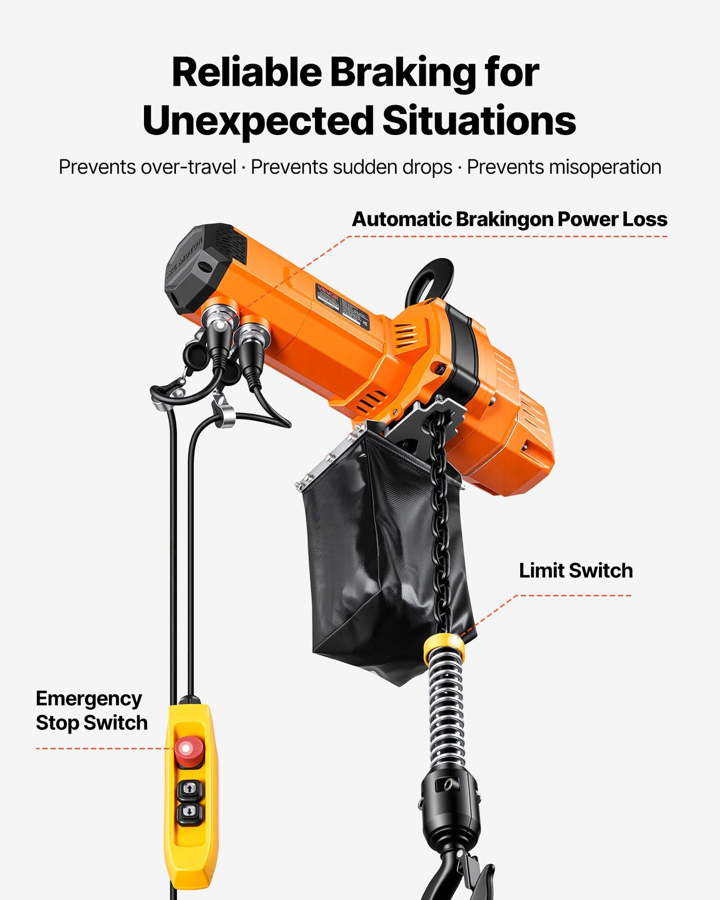 VEVOR 2200 lbs Electric Chain Hoist, 10 ft Lifting Height, 120V Single Phase Overhead Crane with 10 ft Wired Remote Control, G100 Chain Electric Lift Hoist for Factories, Warehouses, Garages