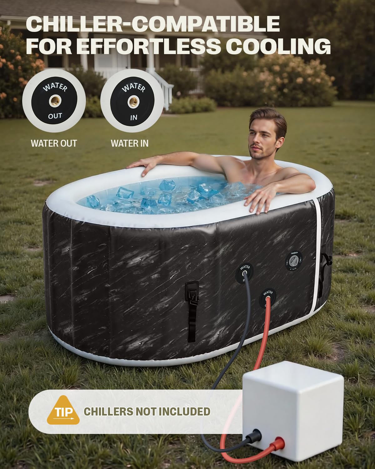 SWRORDAWN Upgrade 179 Gal XXL Ice Bath Tub Fits Tall 6'7" Athletic,Water Chiller Compatible Cold Plunge Tub for Recovery,5-Layer Portable Inflatable Ice Bathtub with Lid for Indoor Outdoor Use,Black