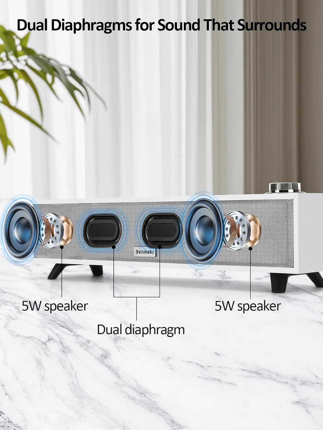 Senmeki 10W 5.0 Tablets(K01) Computer Speakers, Computer Sound Bar, USB Powered PC Speakers, Bluetooth and RCA Input pc