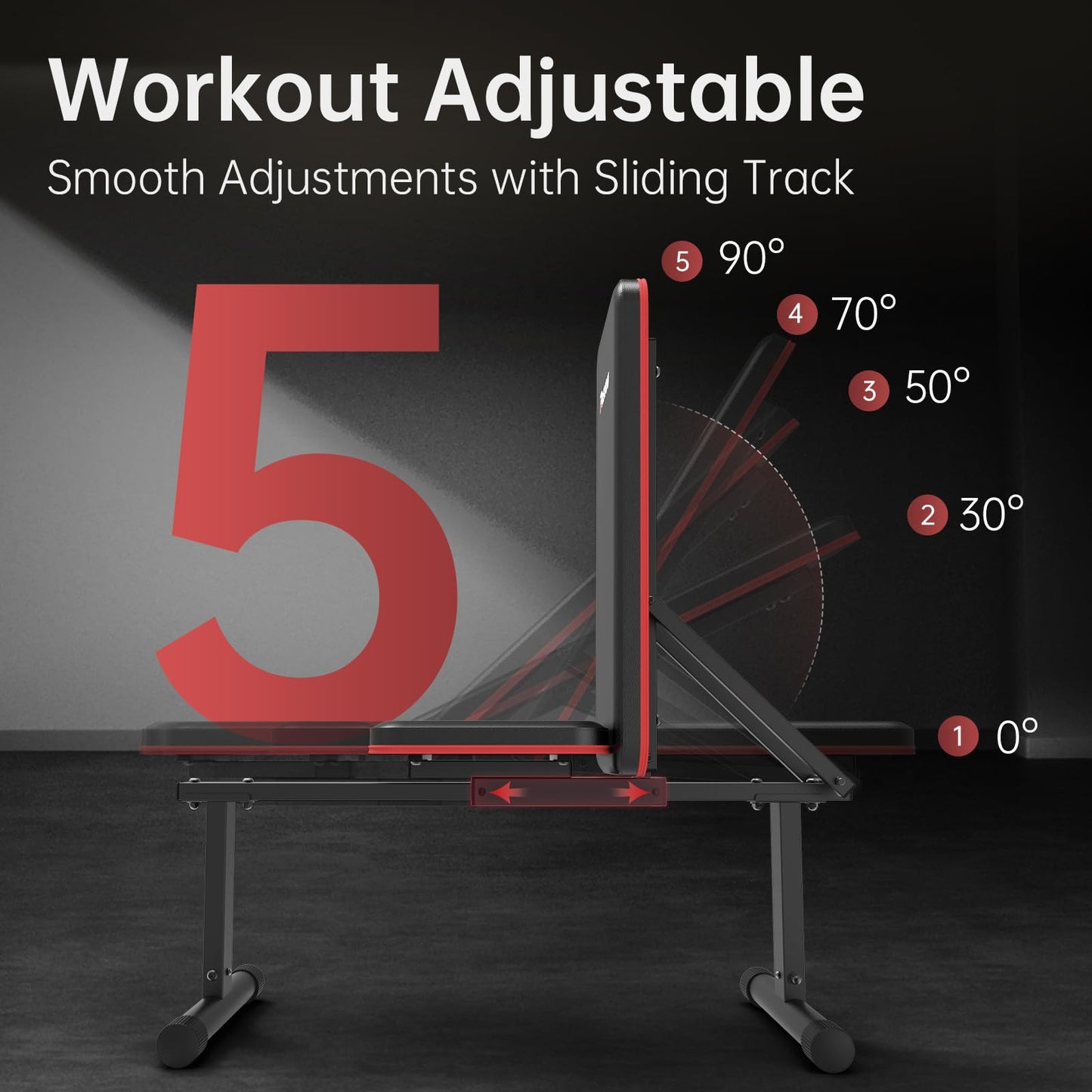 PASYOU Adjustable Flat Weight Bench, Foldable Bench Press for Home Gym, Multi-Angle Incline Workout Bench for Full Body Strength Training with 660LB Capacity, Free-Assembly Dual-Frame, PB200