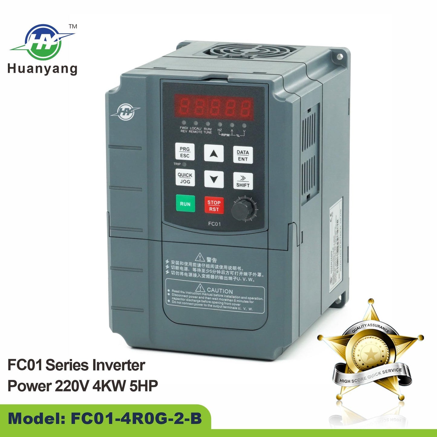 HUANYANG VFD Variable Frequency Drive,1 or 3 Phase Input, 3 Phase 0-400HZ Output, 4kW 5HP 220V 17A for Motor Speed Control,FC Series