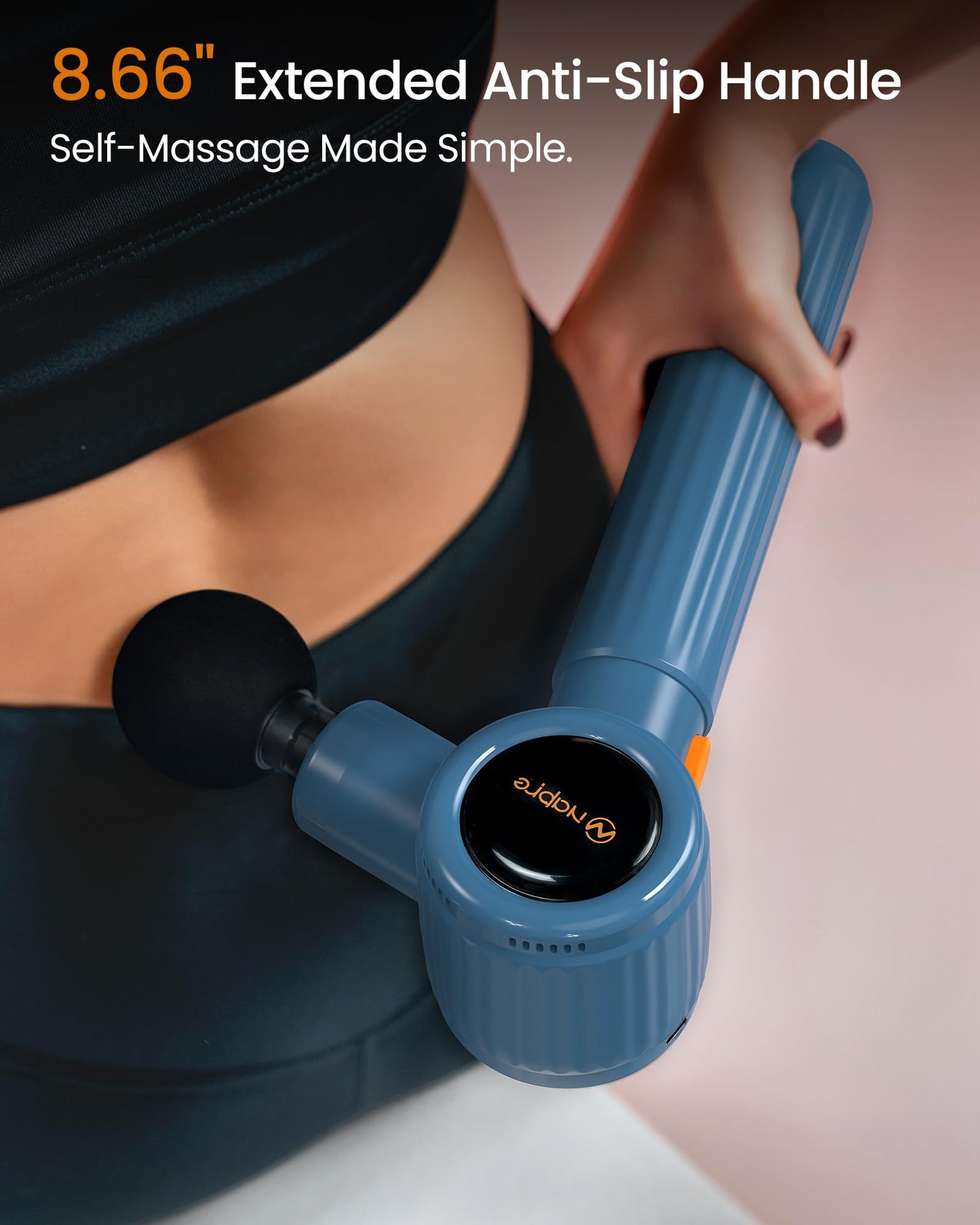 NAPRE Massage Gun with Extension Handle and 3 Adjustable Angles,Deep Tissue Back Massage for Neck/Shoulders/Waist/Body Pain Relief,Handheld Percussion Muscle Massager with Case,Blue