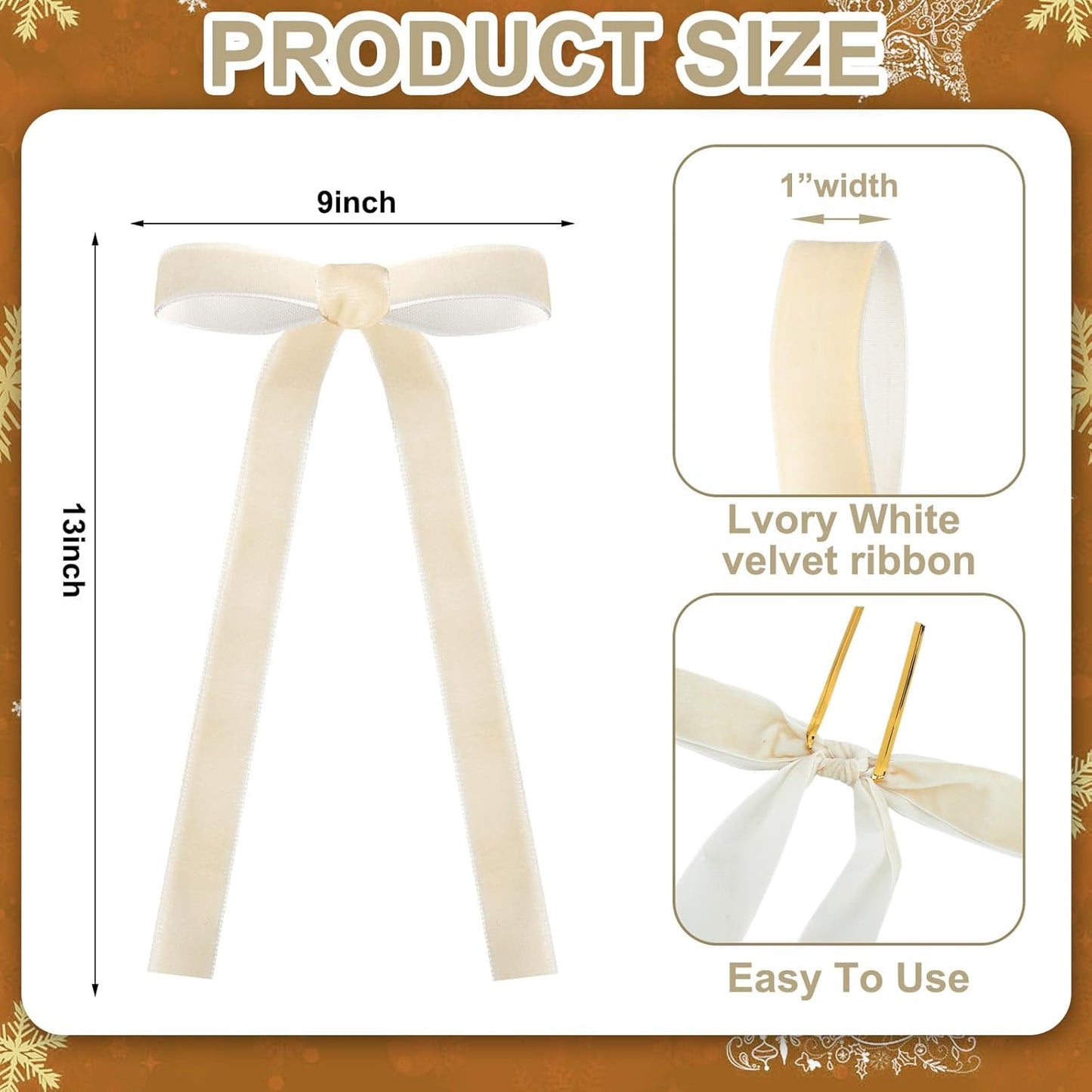 Skiennix 24 Pcs Velvet Bows - Vintage Ribbon Bows for Christmas Tree & Crafts | Beige, 9 x 13 Inch