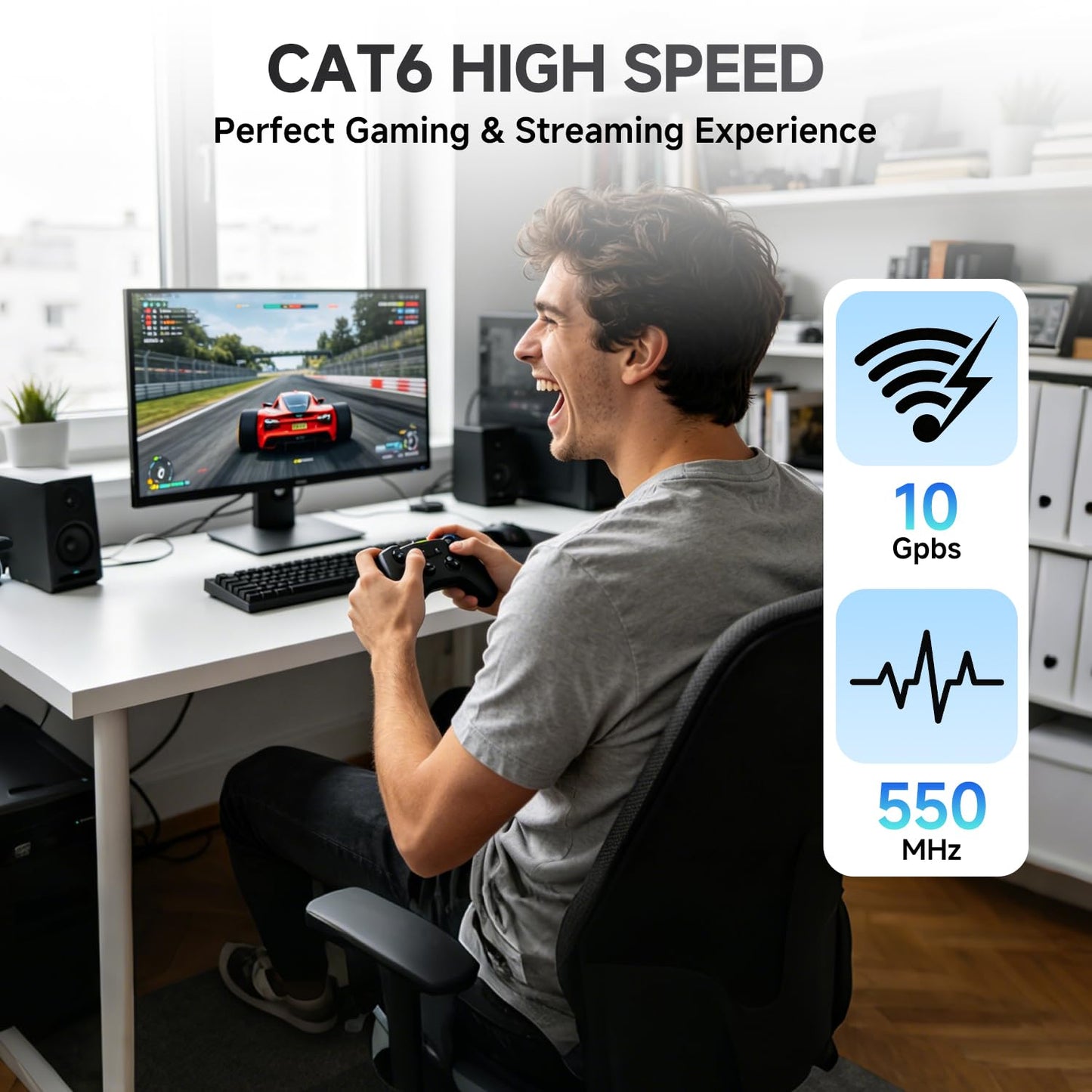 50ft 15M Cat6 RJ45 24AWG CAT6 10Gbps Ethernet Cable, LAN Patch Cable, UTP Snagless High-Speed Wired Internet Cable
