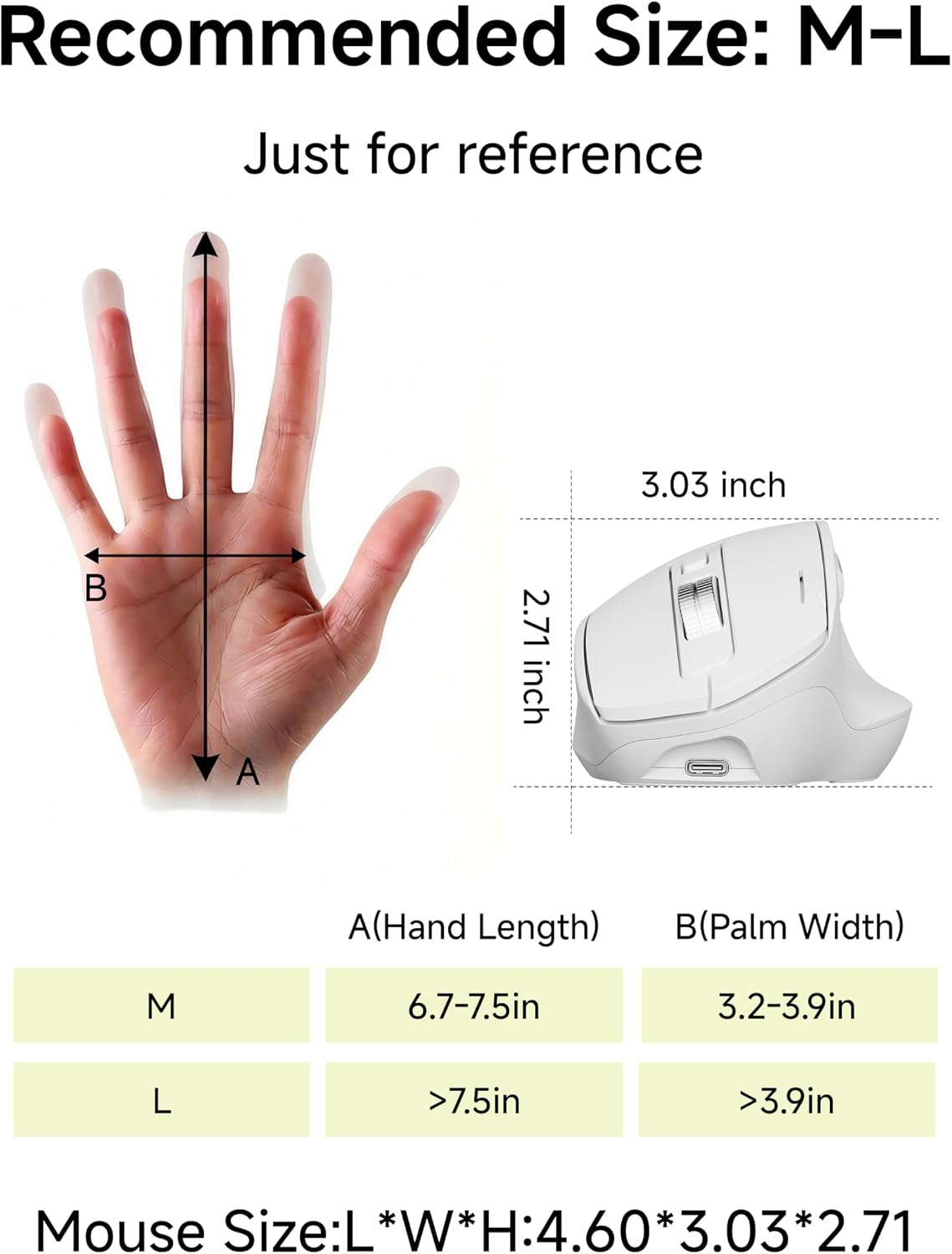 EWEADN C2 2.4G 5 4000 Ergonomic Wireless Mouse, Rechargeable Bluetooth & Dual Mode Computer Mouse with RGB, Quiet
