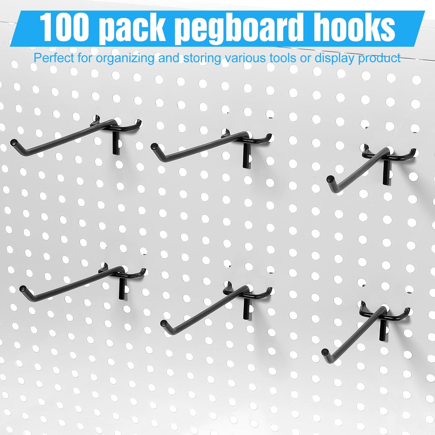 Meyeyaia 100 PCS 6 inch Pegs for Pegboard, Black Peg Board Pegs for 1/8“ and 1/4" Peg Board, Metal Pegboard Hooks for Hanging Organizing Various Tools for Garage, Craft Room, Kitchen, Store