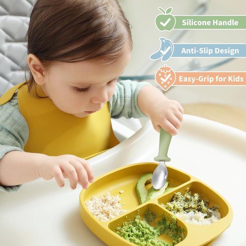 DRKIO Toddler Utensils Set - 8-Piece Kids Silverware with Silicone Handles | Safe 18/8 Stainless Steel