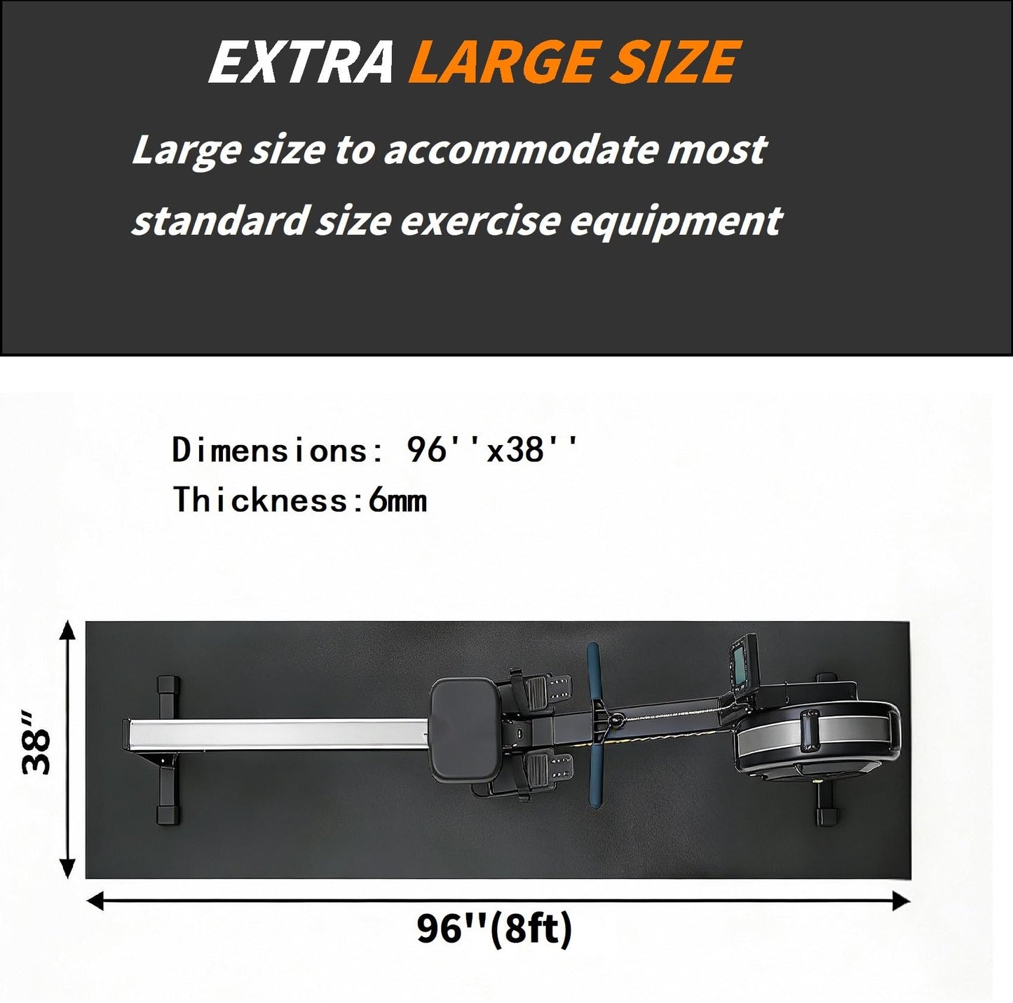 ZENY Large Exercise Equipment Mat 96"x38" - Heavy Duty Floor Protection for Treadmill, Bike & Elliptical, 6mm Thick Non-Slip Shock Absorbing Gym Mat
