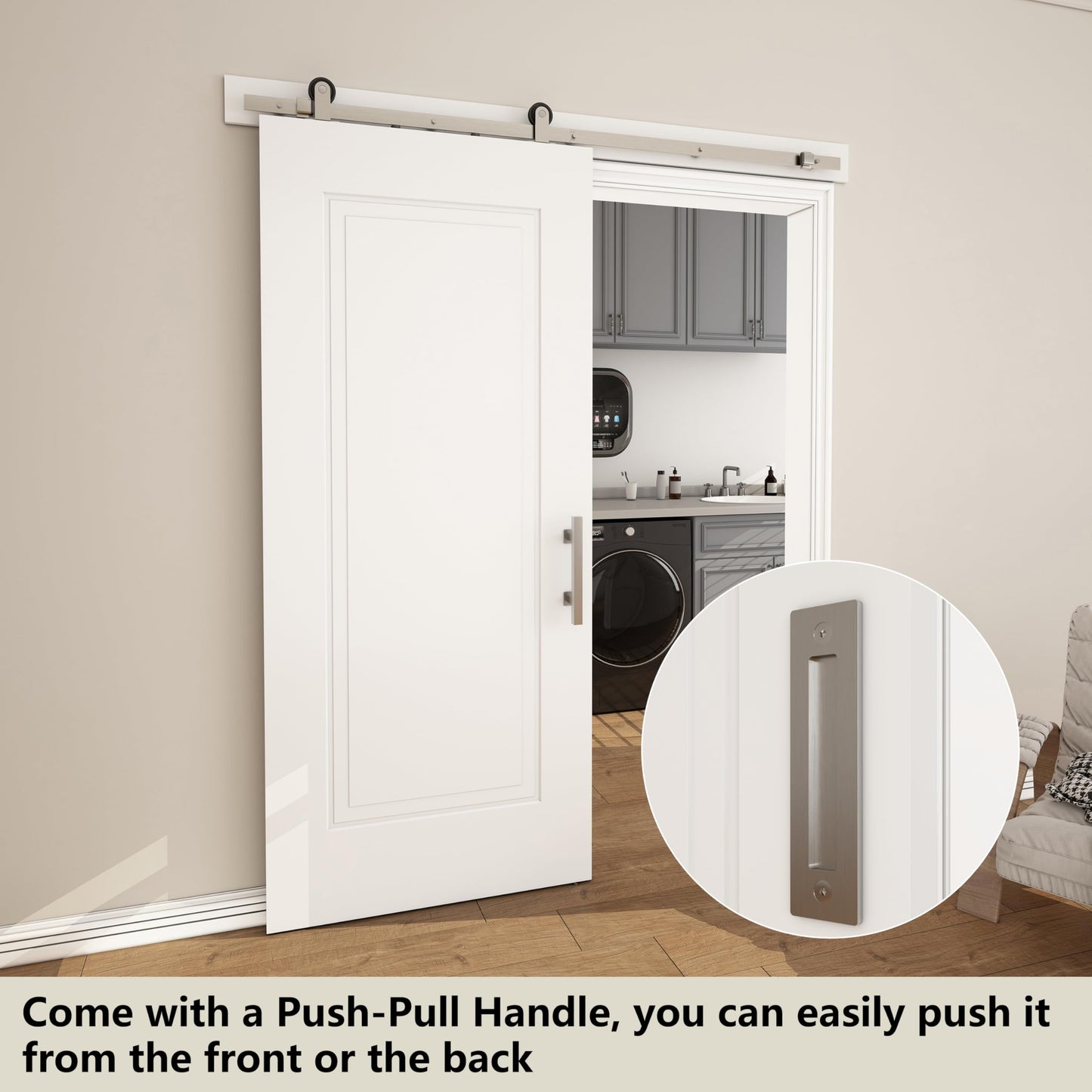 JUBEST 36''x84'' Sliding Barn Door, 1 Panel with 2 Steps White Primed Sliding Closet Door with Satin Nickel 6FT Hardware Kit, Hollow Core Interior Door, Pre-Assembled Panels, Durable & Sturdy