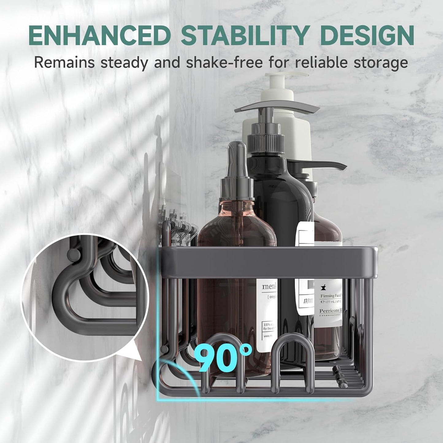 Veken Shower Caddy - Rustproof & Waterproof 6-Pack | No Drilling Adhesive Shelves, Large Capacity, Dark Grey