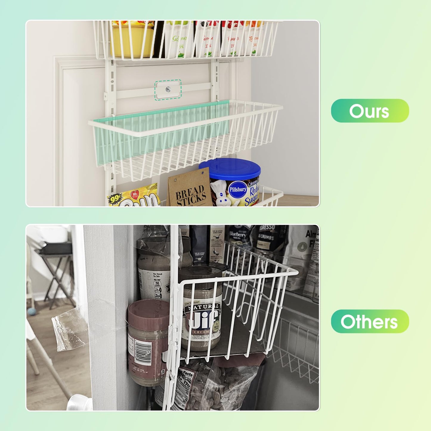 Mefirt White 9-Tier Over The Door Pantry Organizer, Pantry Organization and Storage, Deep Baskets Hanging Heavy-Duty Metal, Wall Spice Rack Seasoning Shelves for Home & Kitchen, Laundry Room Bathroom