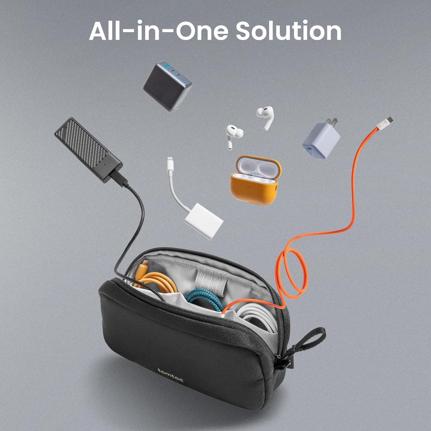 tomtoc Electronics Organizer Travel Case, Water Resistant Travel Bag Cable Organizer for Essentials, Tech Pouch