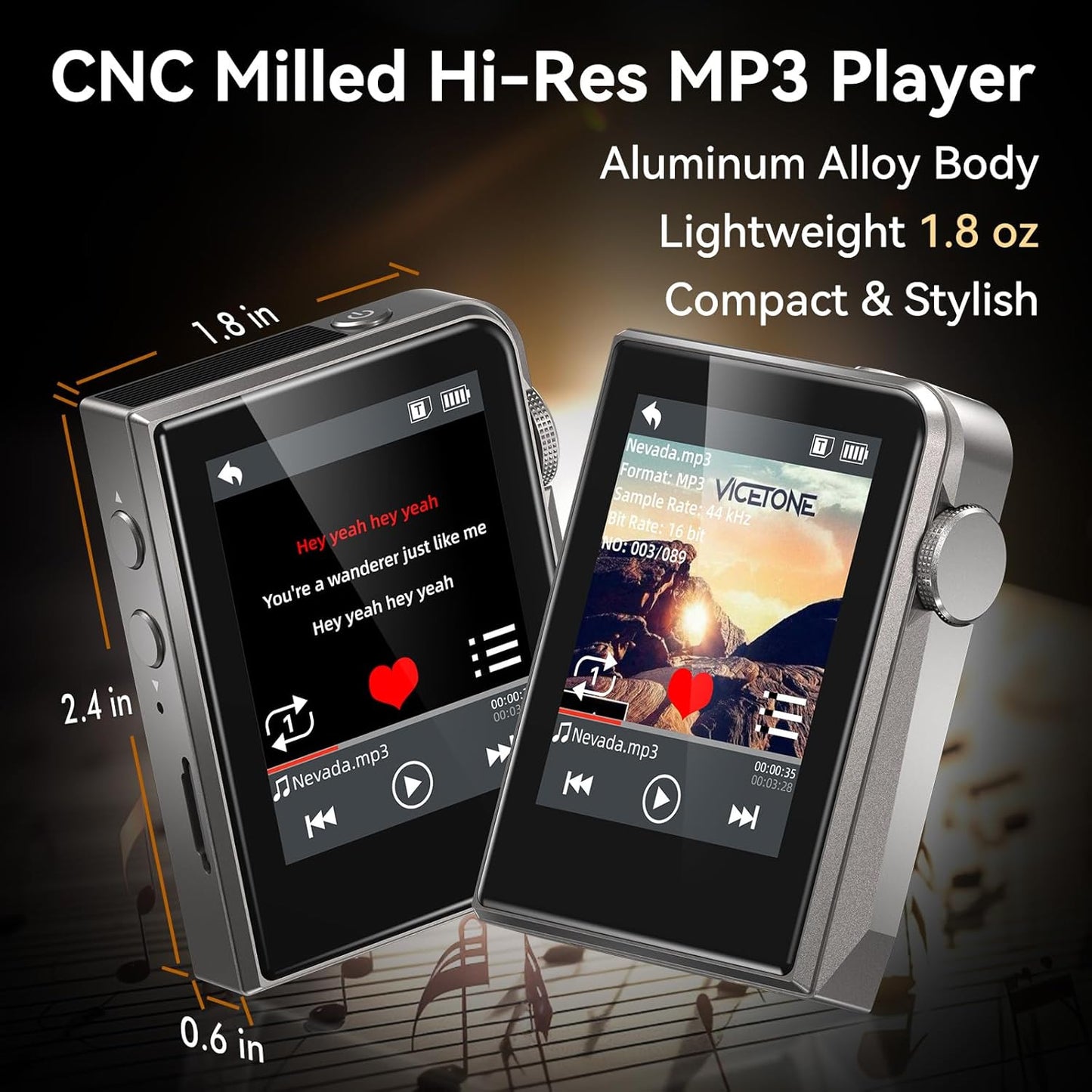 RUIZU 64GB MP3 2" 128GB HiFi Lossless Player, DAC DSD High Resolution Digital Audio Player, Portable Hi-Res Music