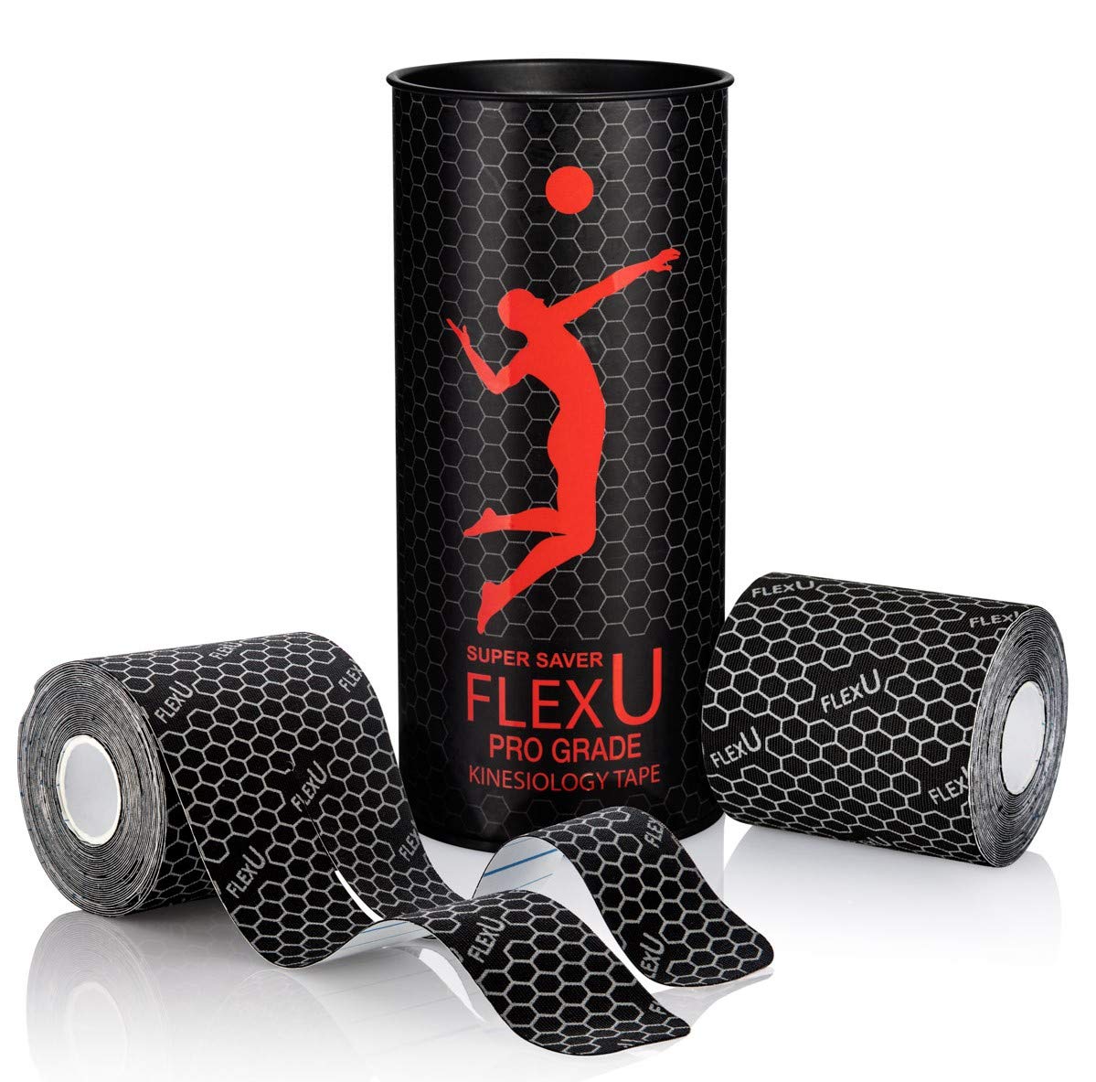FlexU Kinesiology Tape; 40 Extra-Wide Pre-Cut Y-Shape Strips (3"x10") - Unique Design for Lower Back, Shoulders, Knees, and Neck - Professional-Grade Muscle & Joint Support; Long Lasting (Black)