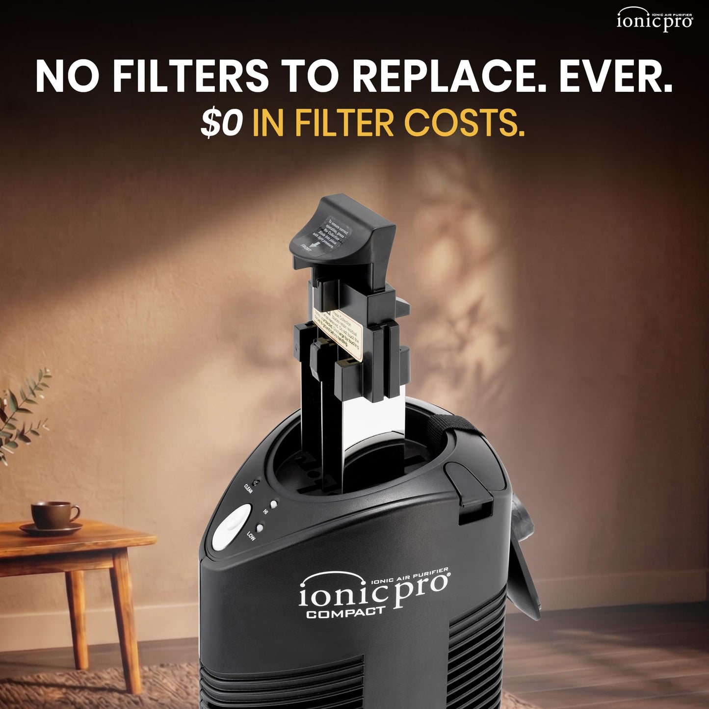 Ionic Pro Compact Air Purifier Tower, Never Replace Filters, Quiet Negative Ion Technology, Captures Pollutants, Pet Dander, Dust, Odor, Smoke, and More, CA200, Cleans Rooms Up to 300 sq. ft