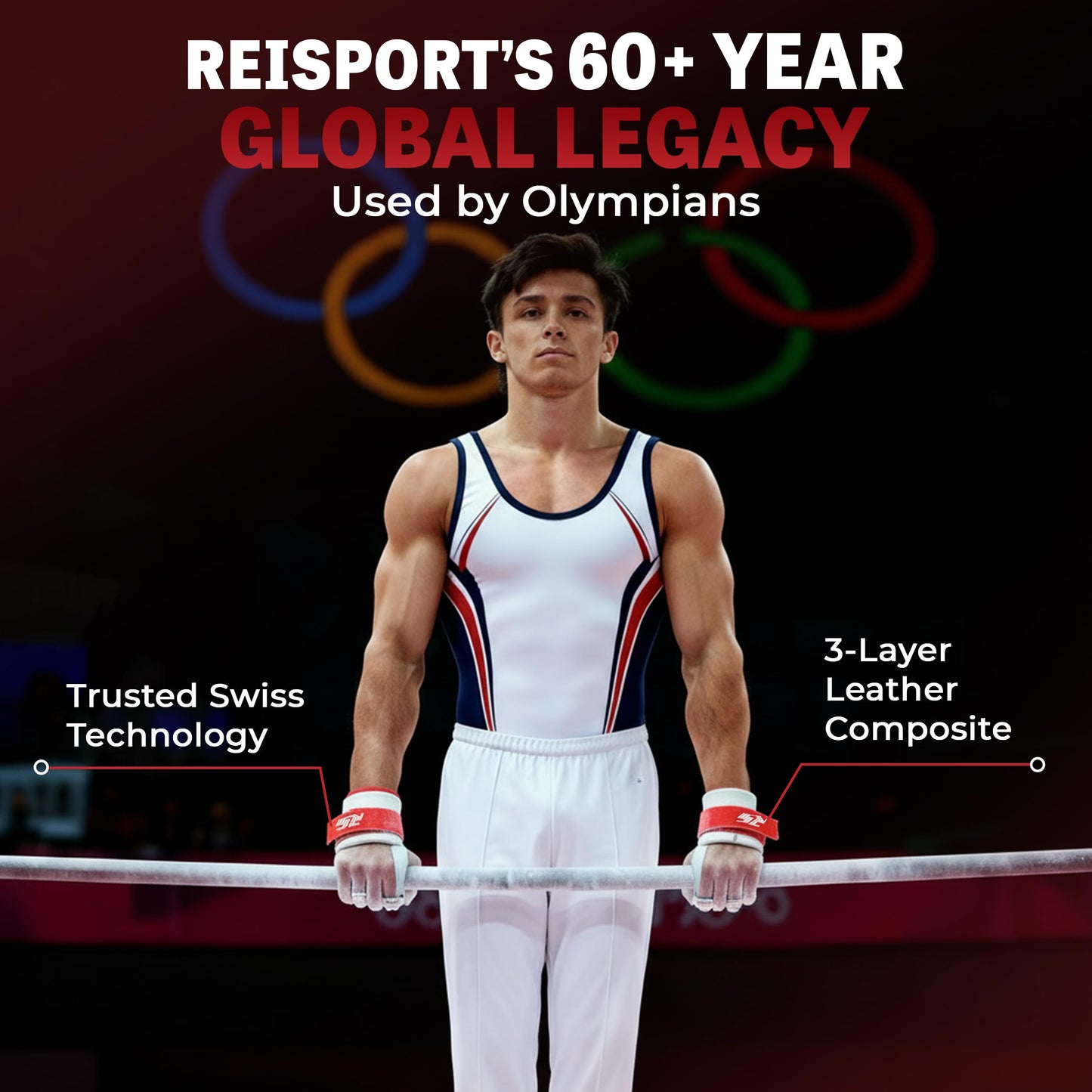 Reisport Protec High Bar Gymnastics Grips for Men - Triple Strength Leather Hand Grips for Gymnastics Bars - Gymnastics Equipment & Accessories for Advanced Gymnasts