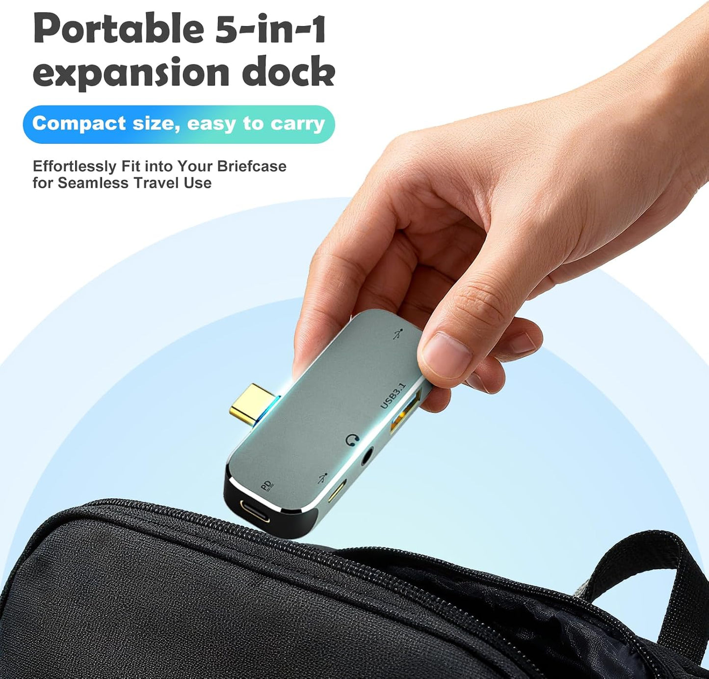TPYoimay 5-in-1 PD3.0 3.55 USB3.1 10Gbps, USB TYPE-C docking station supports charging, Type-C interface headphone