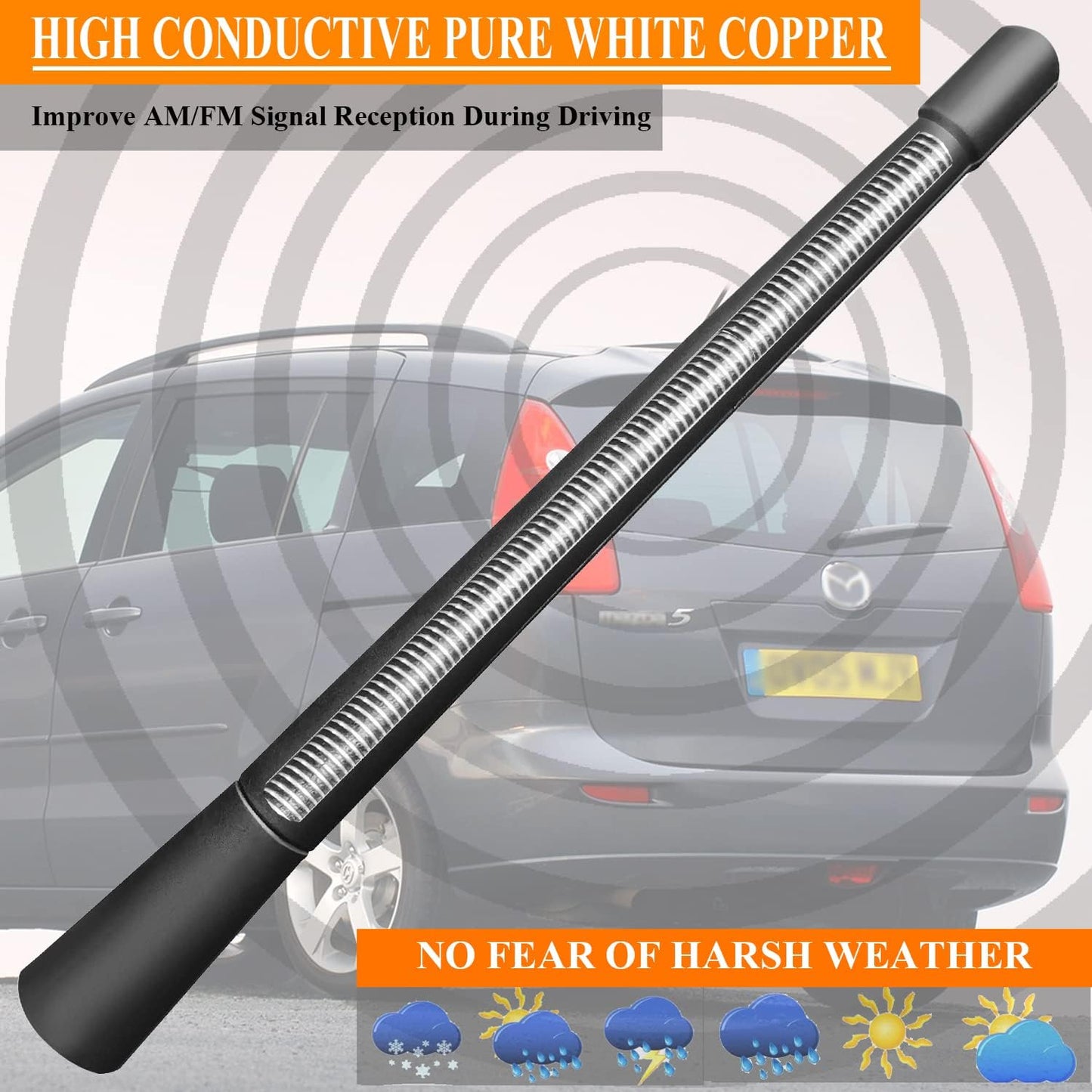 RooFox 7 Inch 5 (1999-2015), 5 Antenna Replacement for Mazda Mazda Antenna, Flexible Rubber Antenna Mast