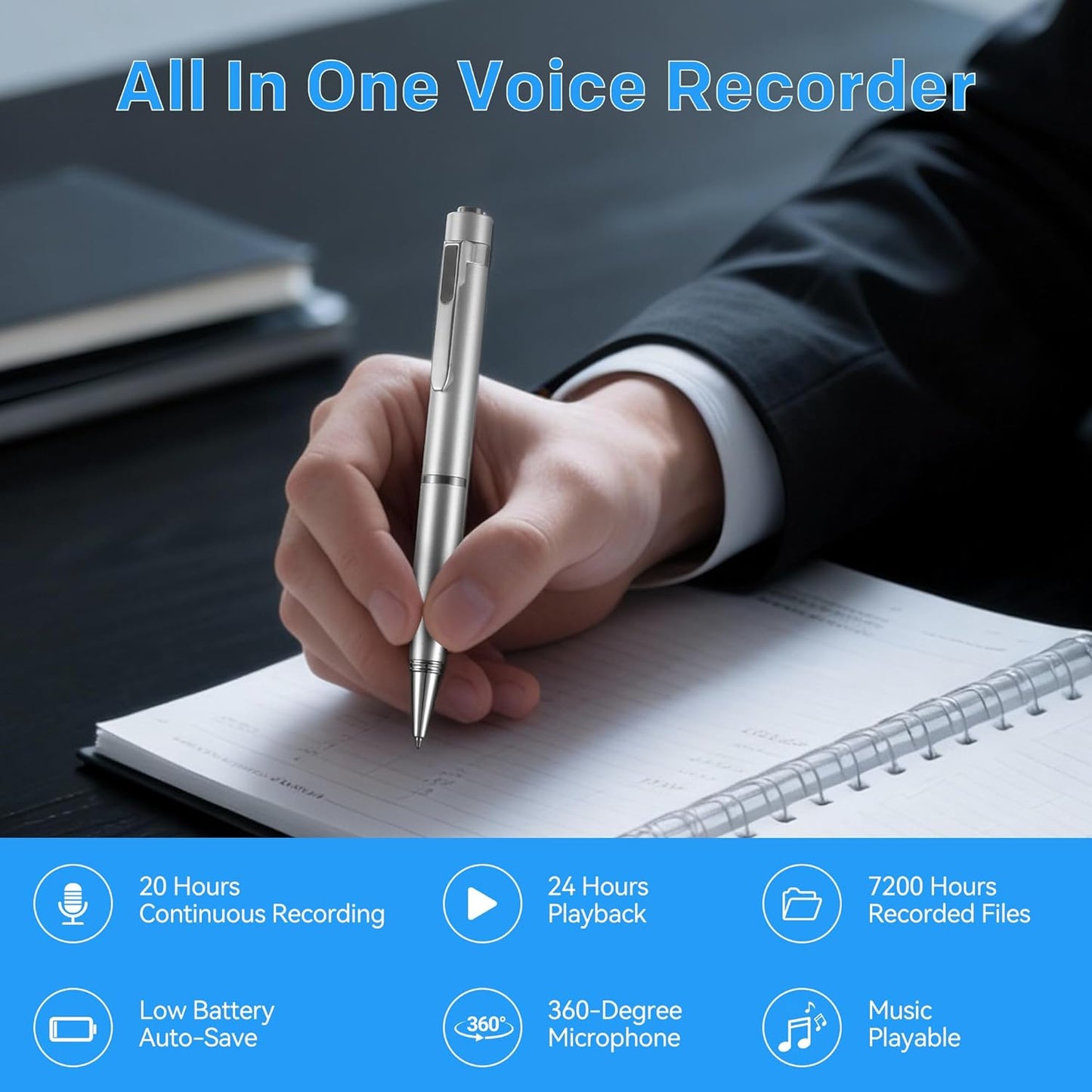 Sanova 64GB Voice Recorder with Playback: Digital Recording Device with Intelligent Noise Reduction for Meetings |