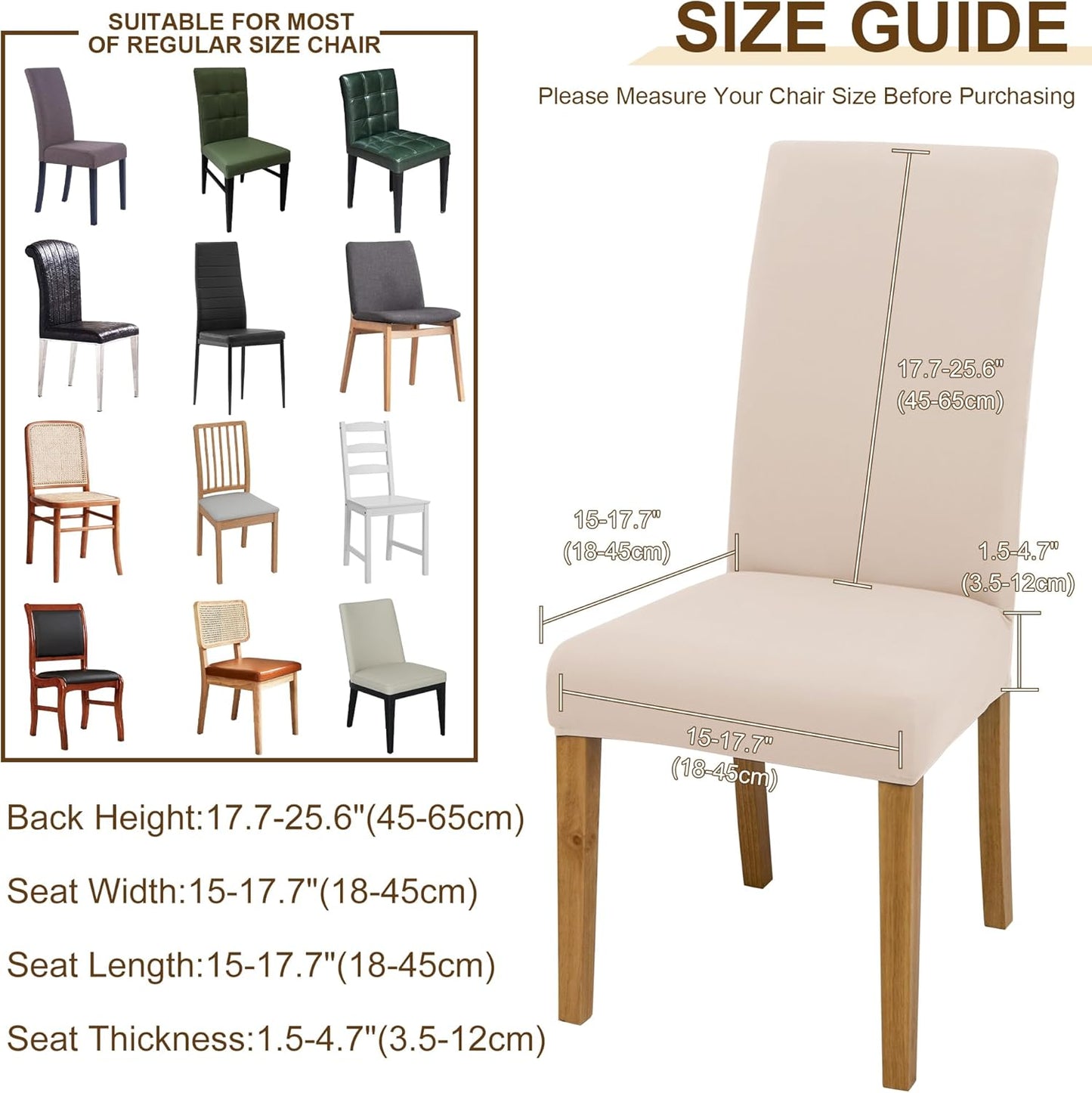 Regine Switzerland Dining Chair Covers - Set of 6 Stretch Washable Slipcovers | Beige for Home & Restaurant