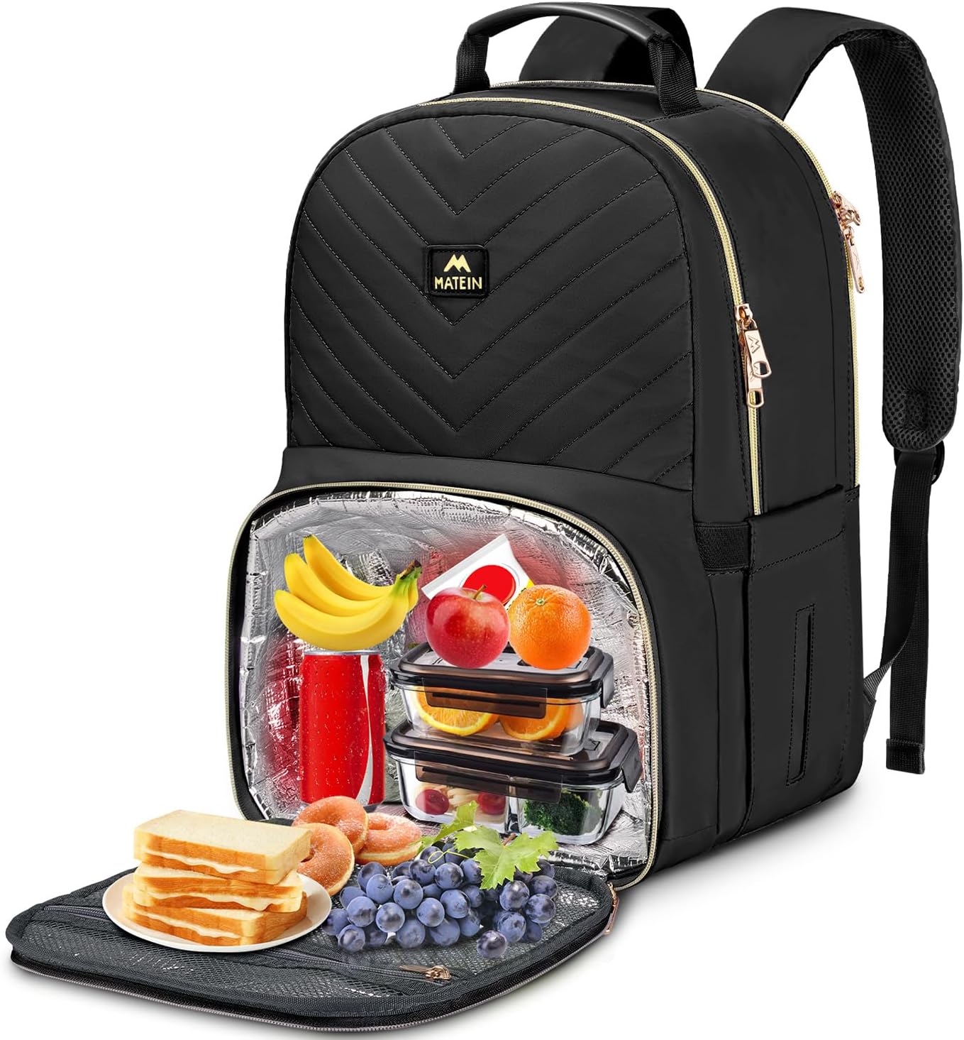 Backpack Backpack Pack 15.6 Inch Commuting, MATEIN Work with Lunch Compartment, Insulated Quilted Lunch for Women