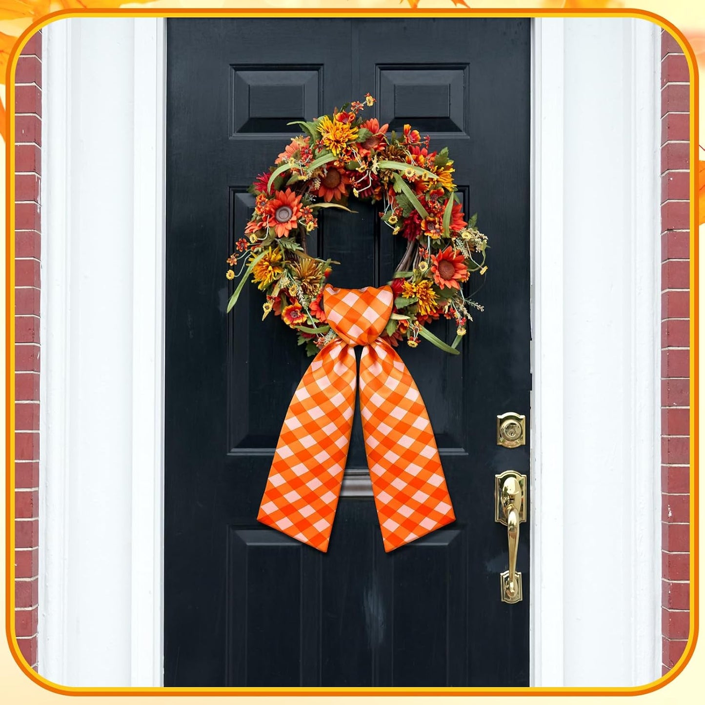 VitalCozy Fall Check Wreath Sash - Satin Embroidery Monogram Ribbon for Indoor/Outdoor Decor