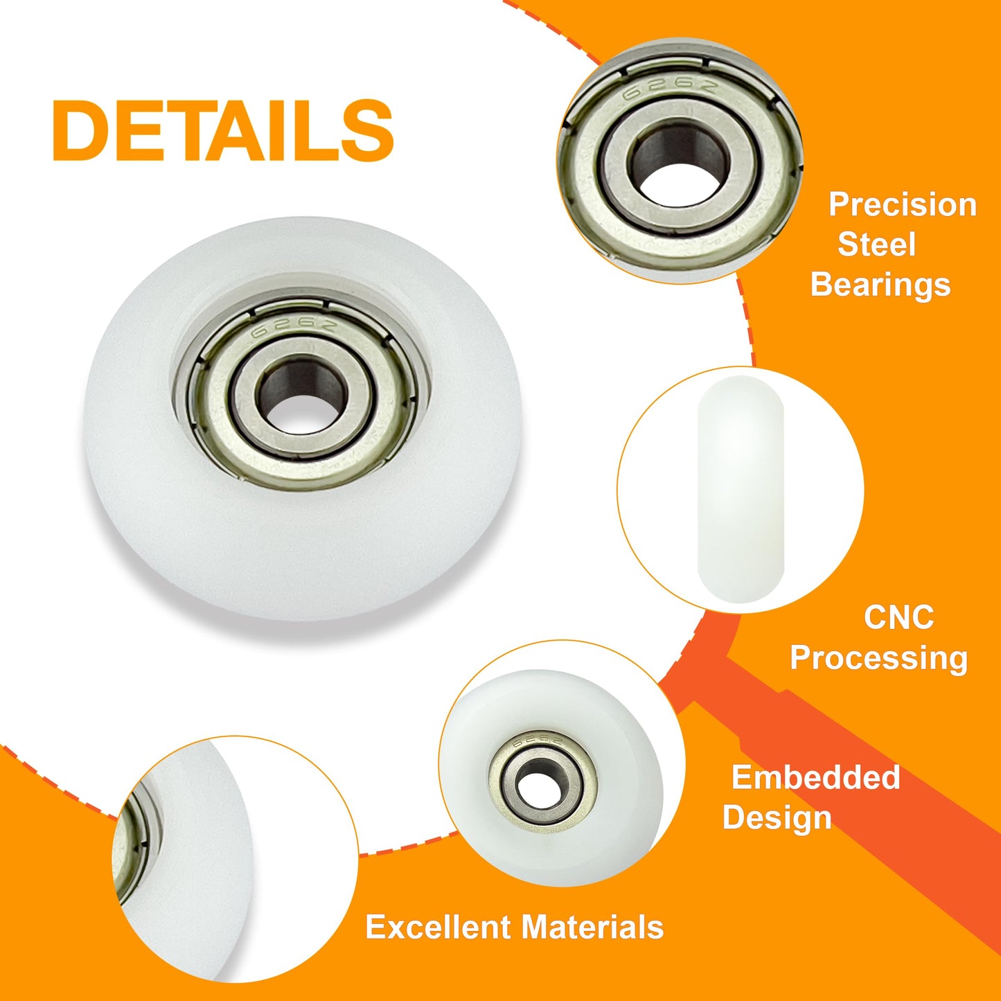 DAFORE Upgraded Machined Wheels/Rollers Compatible with Total Gym,Replacement Parts for 2000 3000 Some 3000XL and a Few Early XL,The Bearing Bore Diameter is 6mm,4Pcs