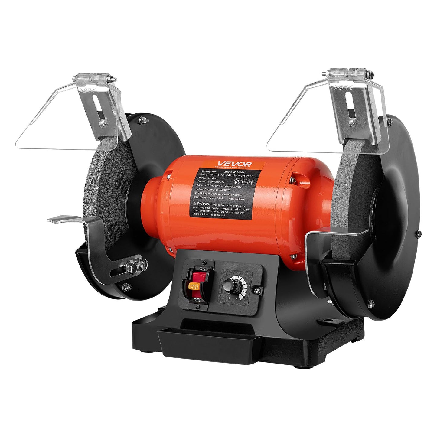 VEVOR Bench Grinder, 8-inch Variable Speed Bench Grinder, 2000-3450RPM Table Grinders with 550W 5.0A 3/4Hp Induction Motor, 36/60-Grit Grinding Wheel & Adjustable Eye Shield for Sharpening Grinding