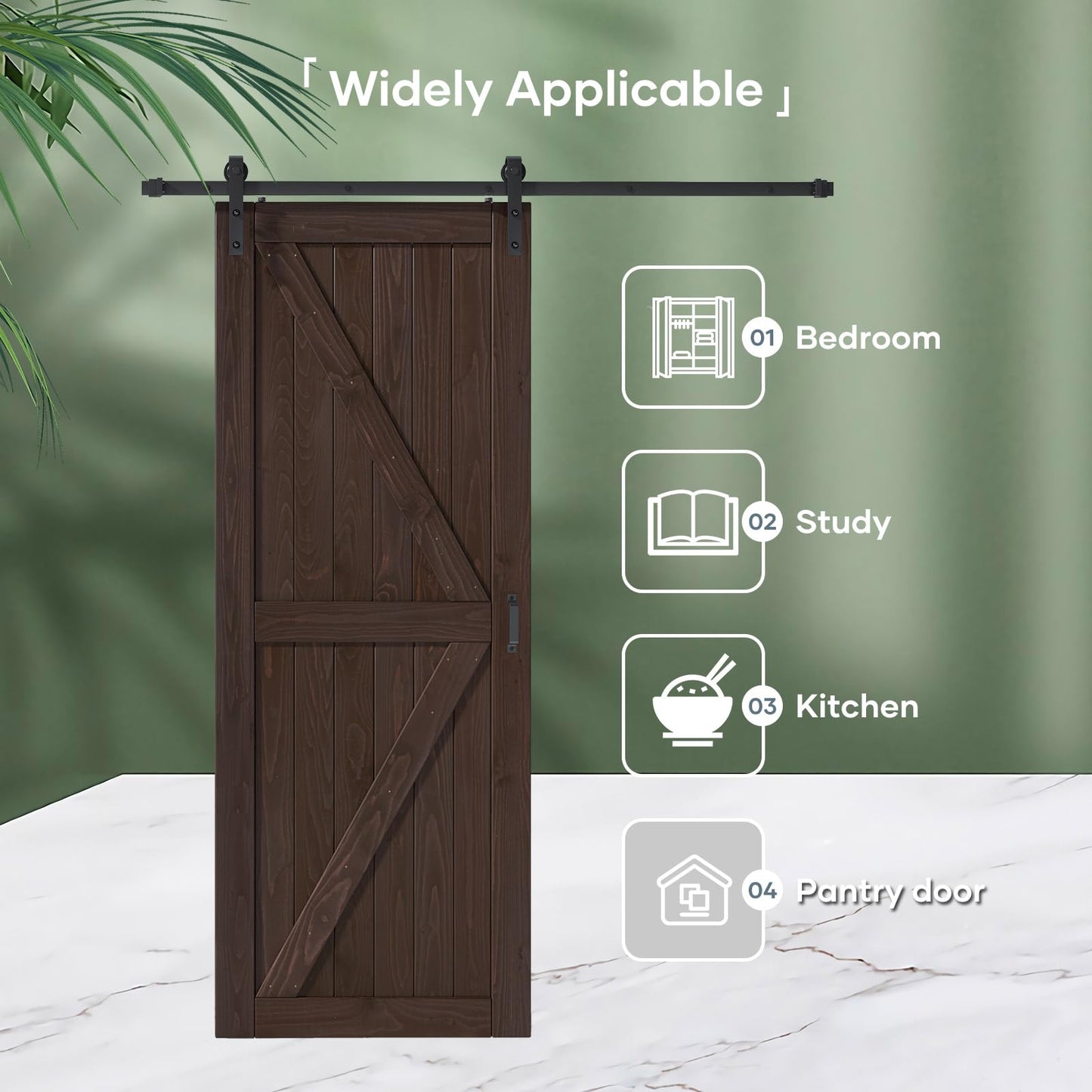 FREDBECK 36in x 96in Brown Barn Door with 6.6ft (79inch) Barn Door Hardware Track Kit and Handle Included, Double Surfaces,Simple Assembly is Required,K-Frame,Coffee