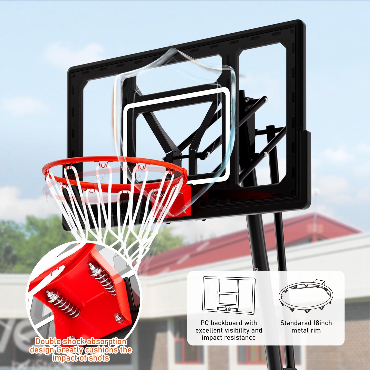 BACKYARD BLITZ Basketball Hoop,44&48in Backboard Portable Basketball Goal System, 10FT Hand-Crank Adjustable Basketball Hoop Outdoor (Black, 40in Backboard)