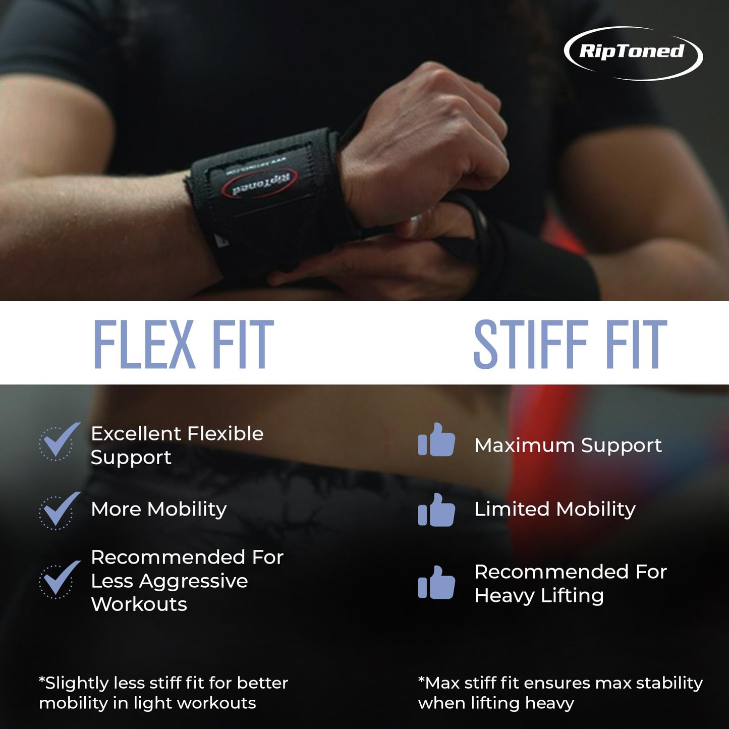 Rip Toned Wrist Wraps for Weightlifting – USPA & USAPL Approved 18" Wrist Straps for Powerlifting – Adjustable, Durable Gym Wraps with Thumb Loop – Quality Support for Men & Women – Black Flex