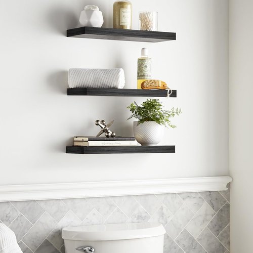 BAYKA Floating Wall Shelves - Set of 3 | Stylish Black 15.7-Inch Design for Home Decor