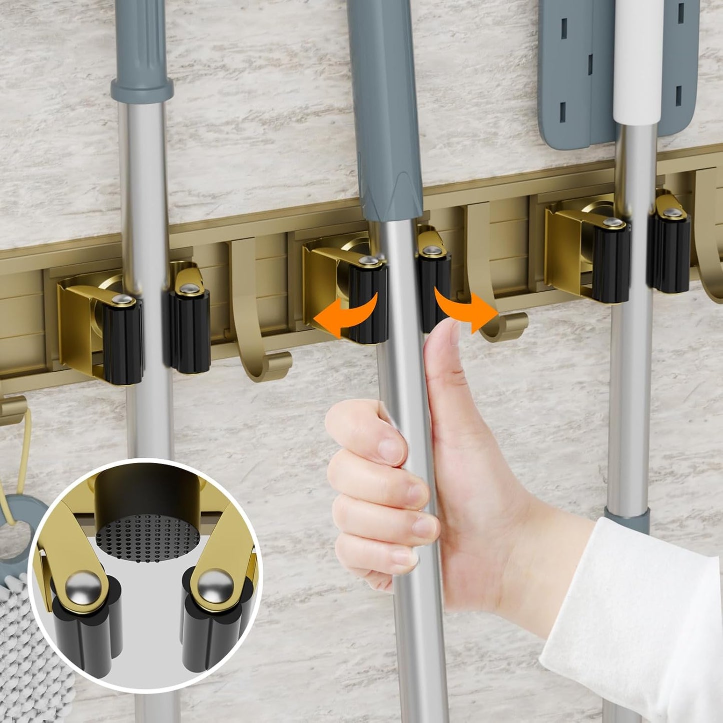 Reliahom Broom Holder Wall Mount - 5 Racks & 4 Hooks for Efficient Mop Storage | Garage, Kitchen, Garden Organizer