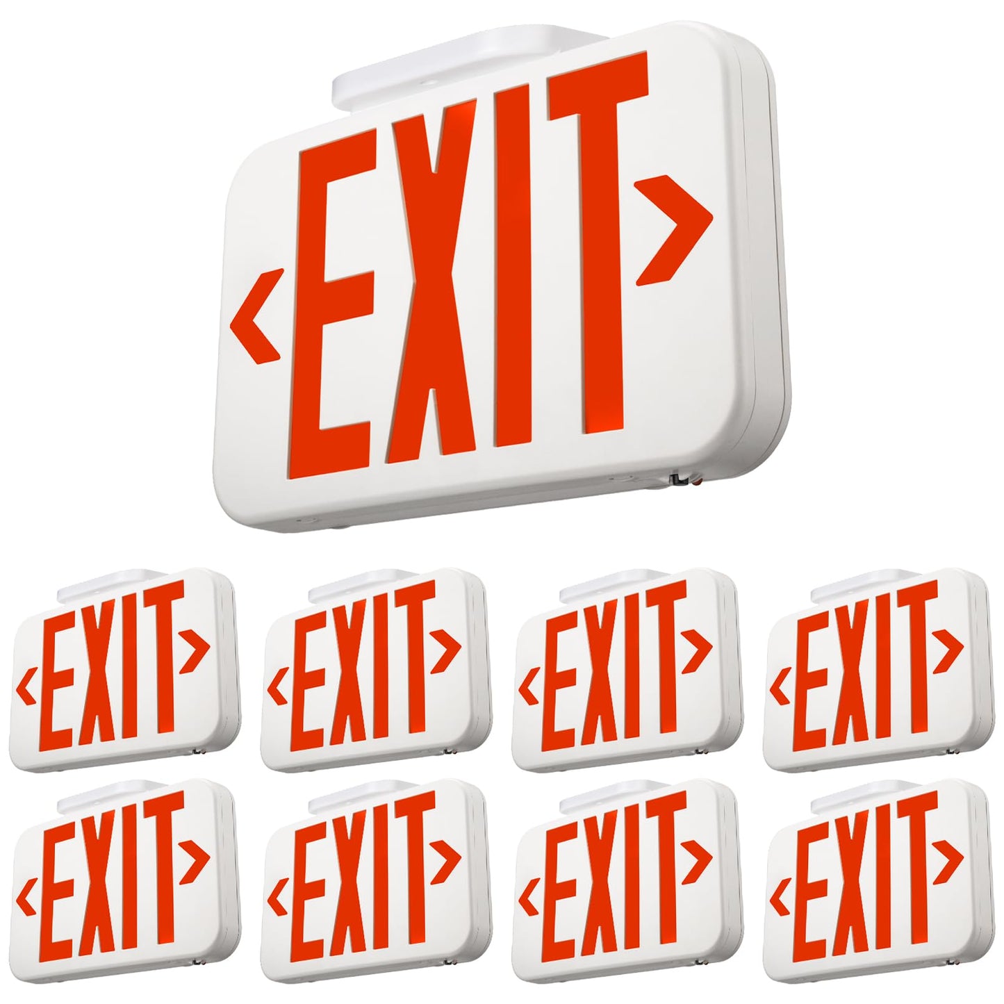 TORCHSTAR 8-Pack LED Exit Sign, Emergency Exit Light with Battery Backup, Double Face, UL 924, AC 120/277V, Damp Location, Hardwired Red Letter Exit Lights for Business Indoor, White