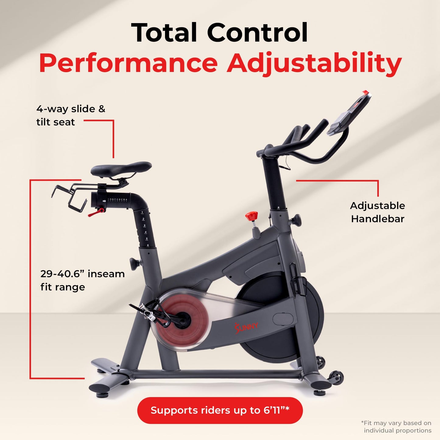 Sunny Health & Fitness Excel 500 Smart Indoor Cycling Bike, 40LB Flywheel Stationary Cardio Exercise Equipement, Free SunnyFit App Connection- SF-B124069