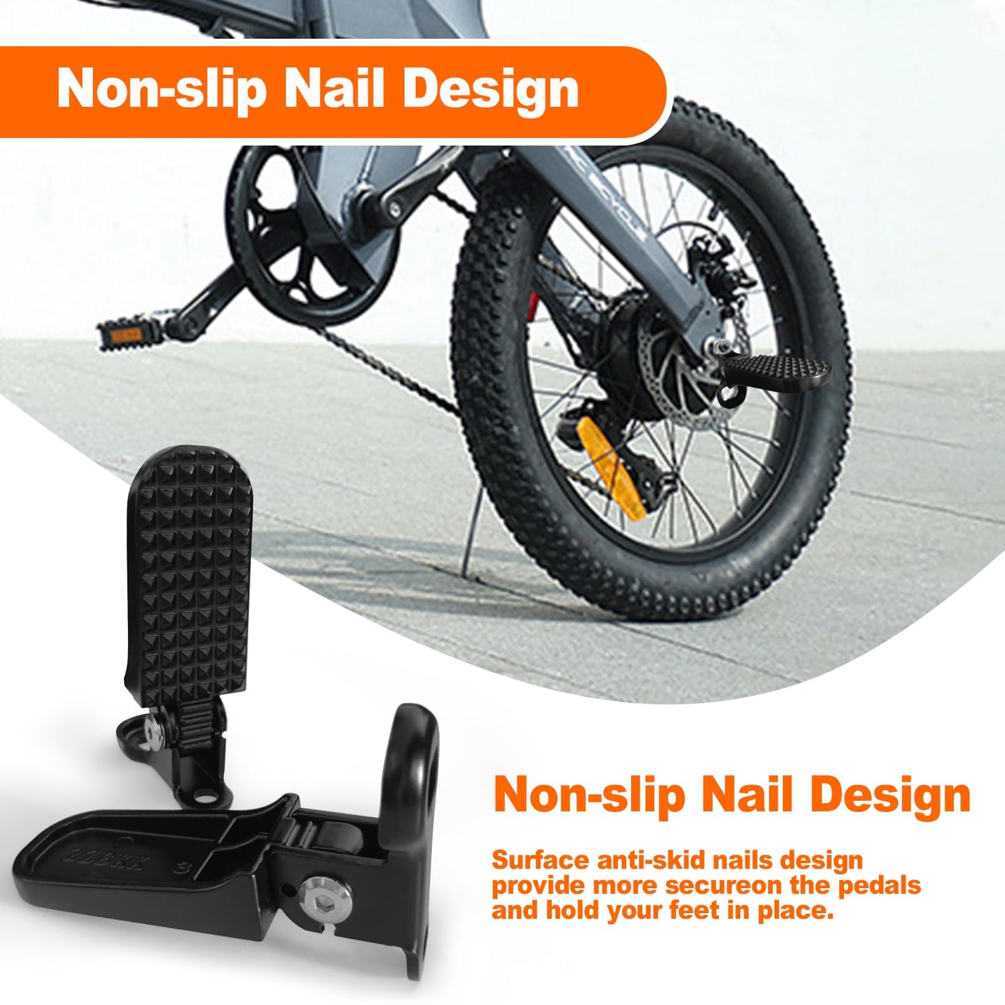 1 Pair Bike Rear Pedals,Mini Folding Bicycle Foot Pegs, Non-Slip Bicycle Footrests,Rear Seat Footrest Pedals for Mountain Bike E-Bike