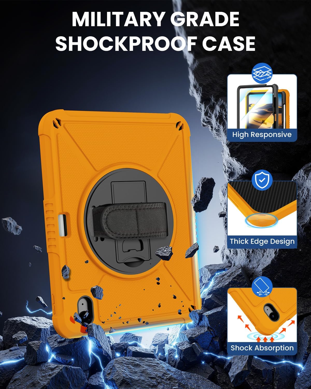 ZtotopCases (A16) 11th/10th 11''/10.9'' Strap,360 11th 2025(A3354/5),Orange for iPad Generation with Screen Protector